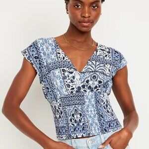 OLD NAVY Women's Size XXL TALL Waist-Defined Smocked Plunging V-Neck Blue Top